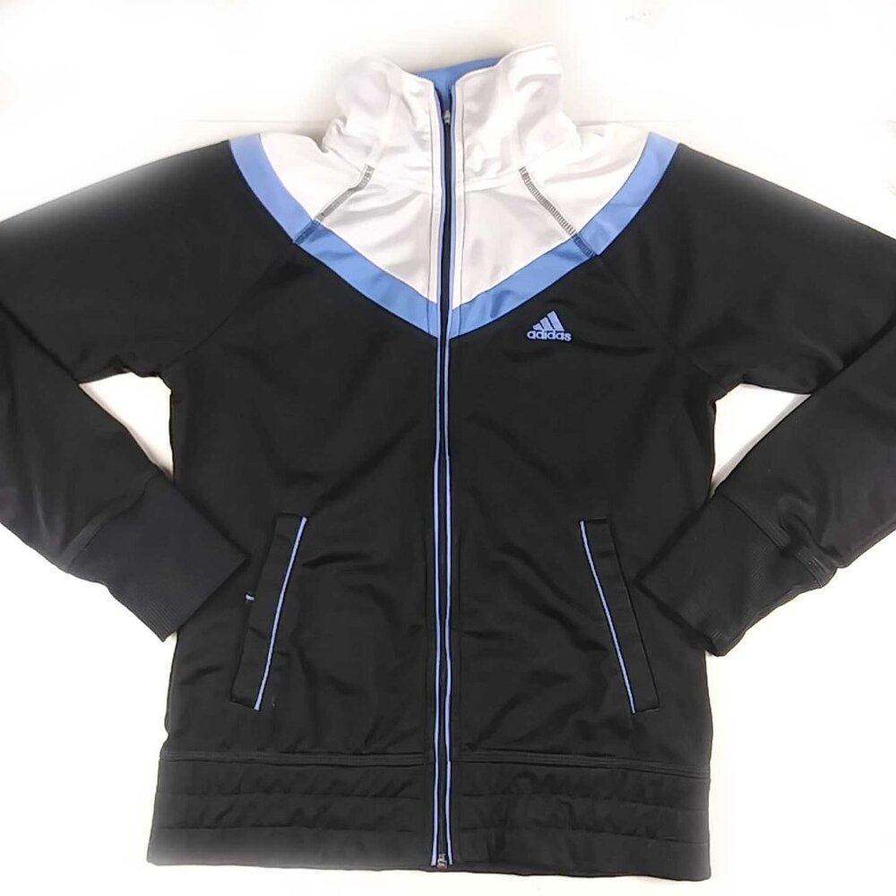 Adidas Zip Up Running Athleisure Jacket Black Blue White Size Small